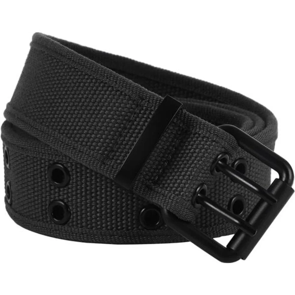 Canvas Web Belts for Men,Solid Color Casual Double Hole Grommet Belt